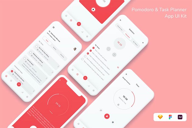 Pomodoro & Task Planner App UI Kit