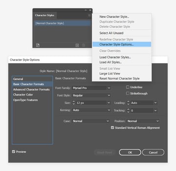 default font settings illustrator
