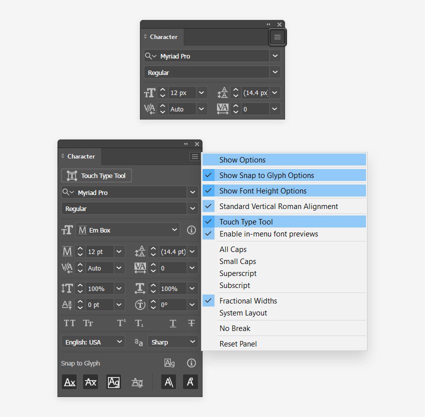 character panel settings