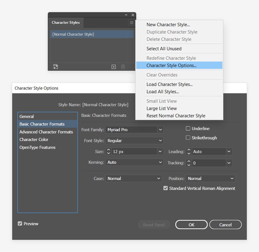 default font settings illustrator