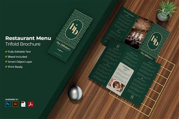 Restaurant Menu Trifold Brochure (AI, EPS, PSD, PDF)