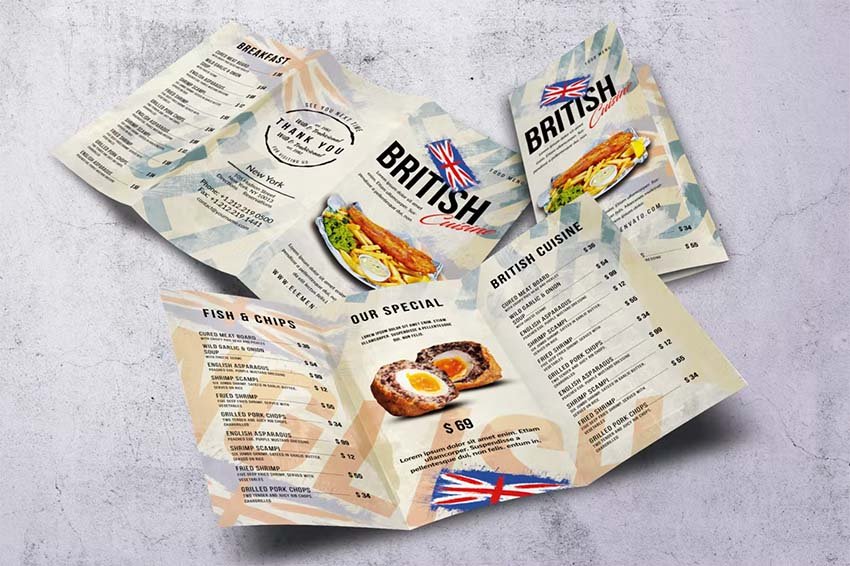 British Cuisine Trifold Food Menu (PSD)