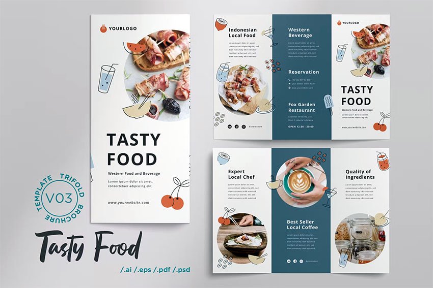 Tasty Food Trifold Brochure (AI, EPS, PDF, PSD)