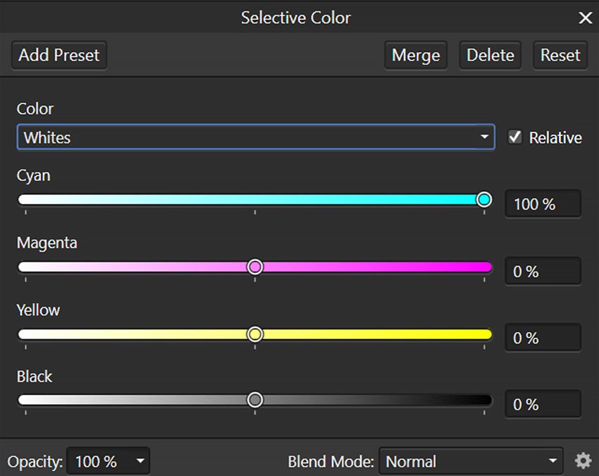 selective color whites 