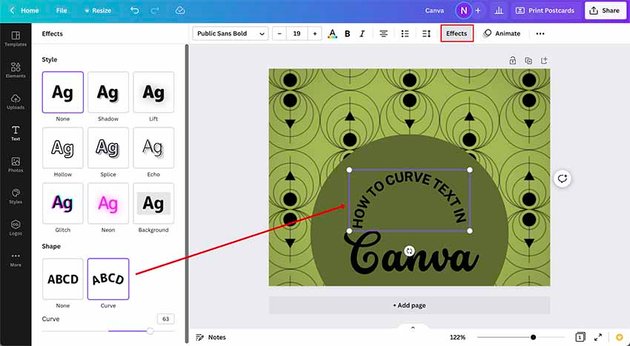 To curve the text, click Curve.