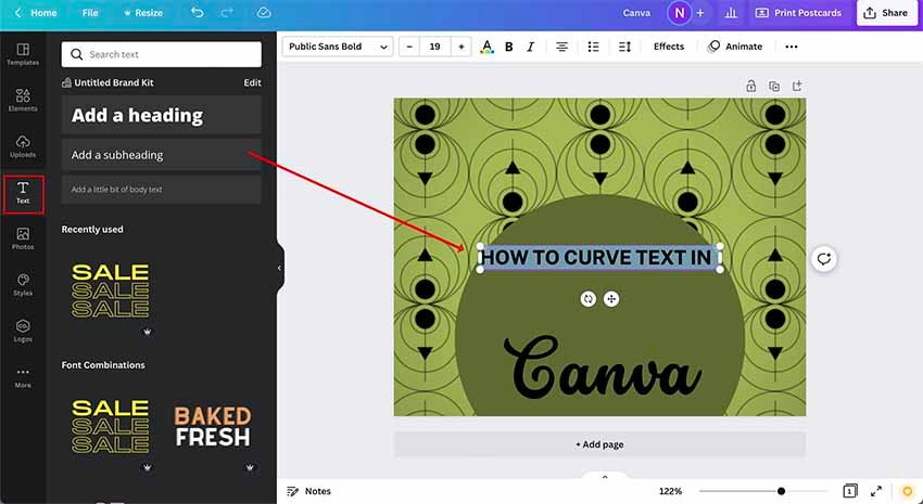 Choose your font and type your text. 