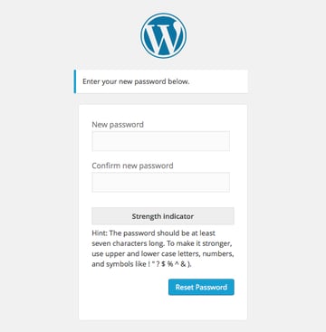 WordPress Reset Password screen