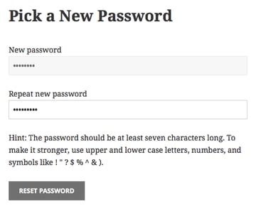 Custom Reset Password screen