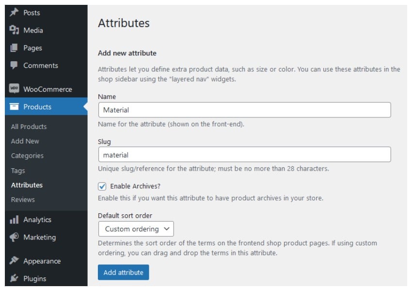 Adding Product Attributes