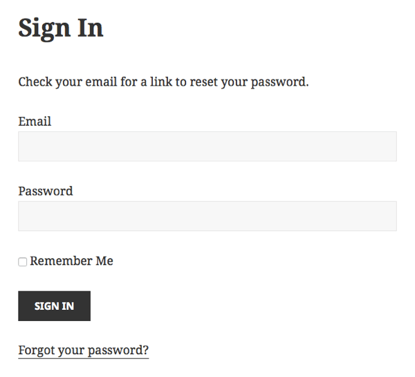 Password reset instructions shown on Sign In page