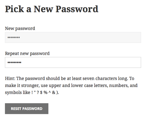 Custom Reset Password screen