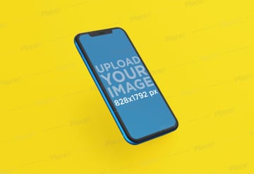 Mockup Featuring an Angled View of a Blue iPhone 11
