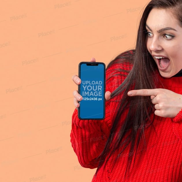 Mockup of Woman Pointing At An iPhone