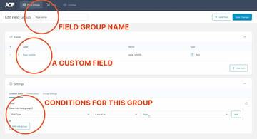 screenshot of the custom fields group admin dashboard