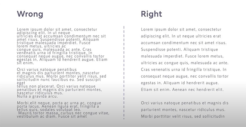 Here's a comparison of type set in the wrong way and in the right way.