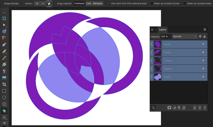 Affinity Designer Shape Builder Tool Combine