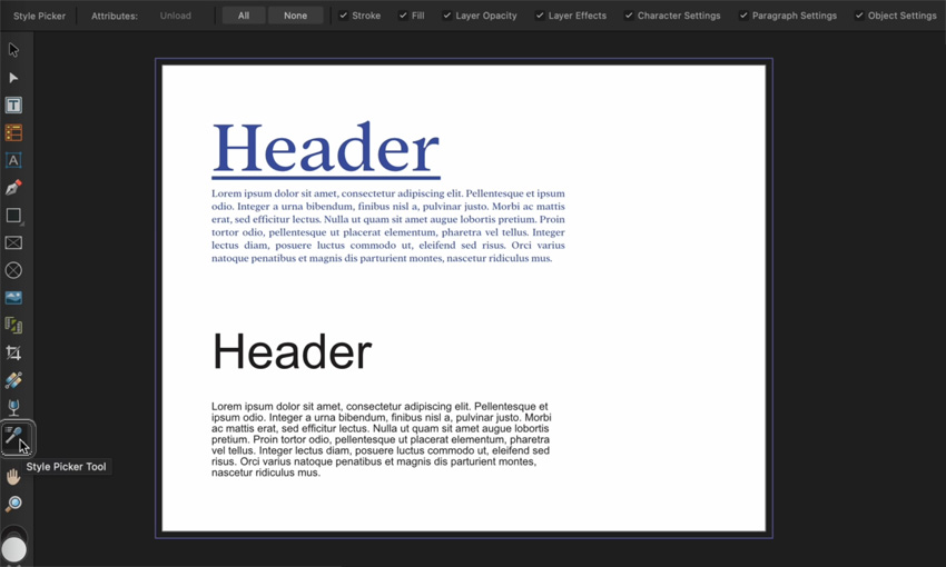 Affinity Publisher Style Picker Tool