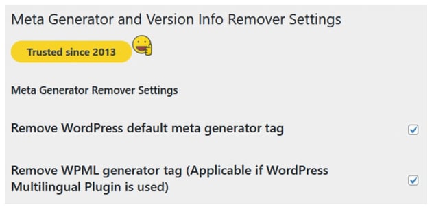 WP Generator Tag Removal Plugin Options