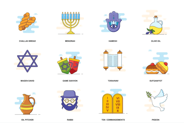 hanukkah web flat icons set