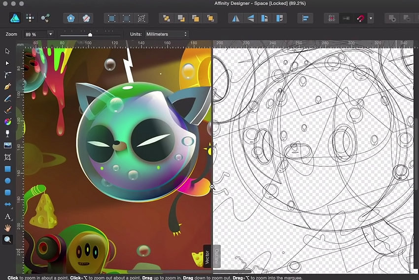 Affinity Designer split view