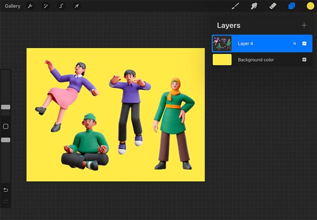 You'll notice your layers will merge when you do a closed pinch gesture to your layers.