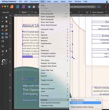 Affinity Publisher Check Spelling