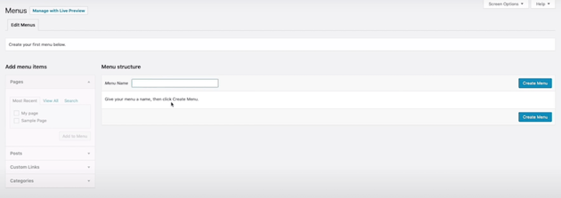 creating a menu in WordPress