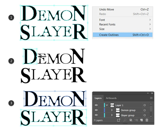 how to adjust demon slayer fonts in Adobe Illustrator