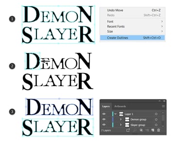 how to adjust demon slayer fonts in Adobe Illustrator