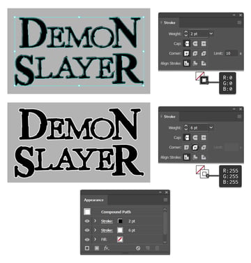how to create white outline for demon slayer vector text