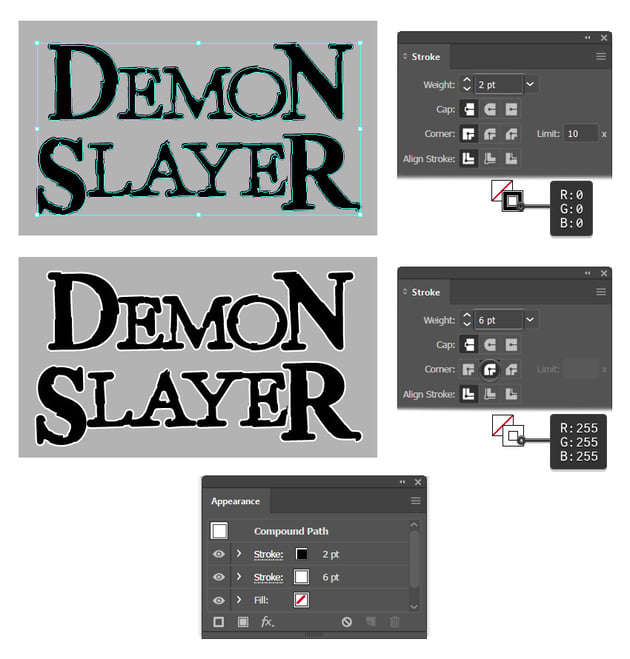 how to create white outline for demon slayer vector text