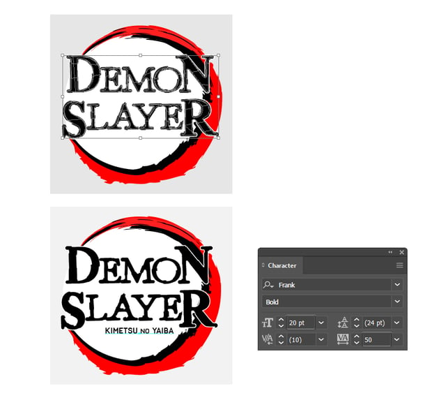 how to add demon slayer fonts and complete the logo