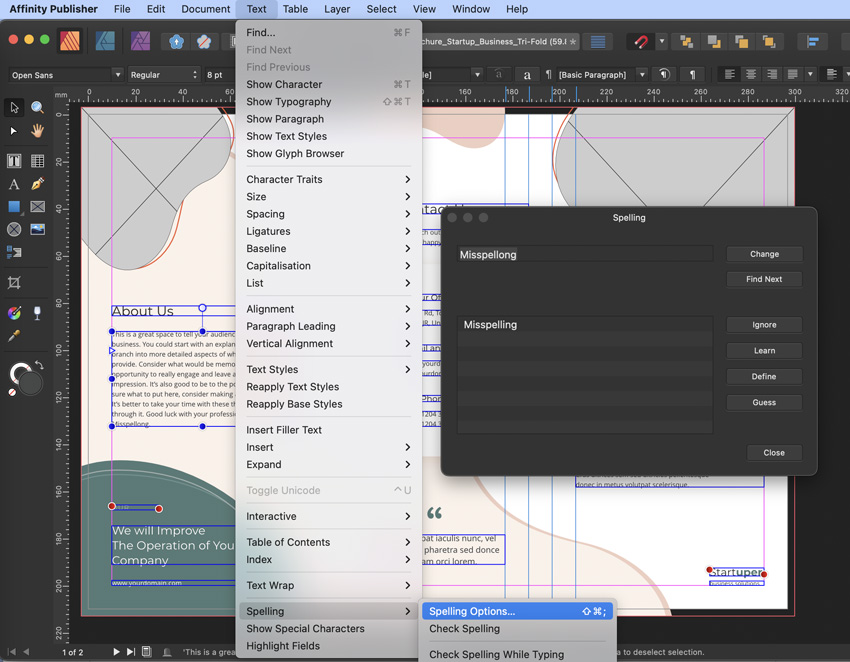 Affinity Publisher Spell Check Options