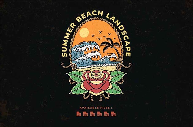 Summer Beach Landscape with Rose Logo