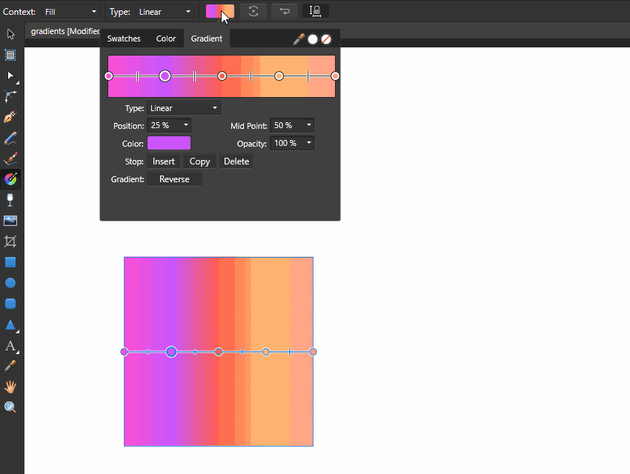 how to delete color stops of a gradient