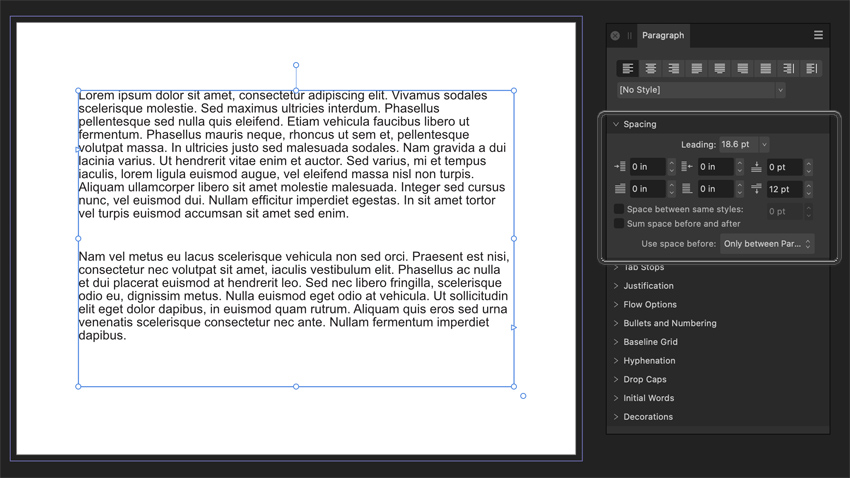 affinity publisher line spacing