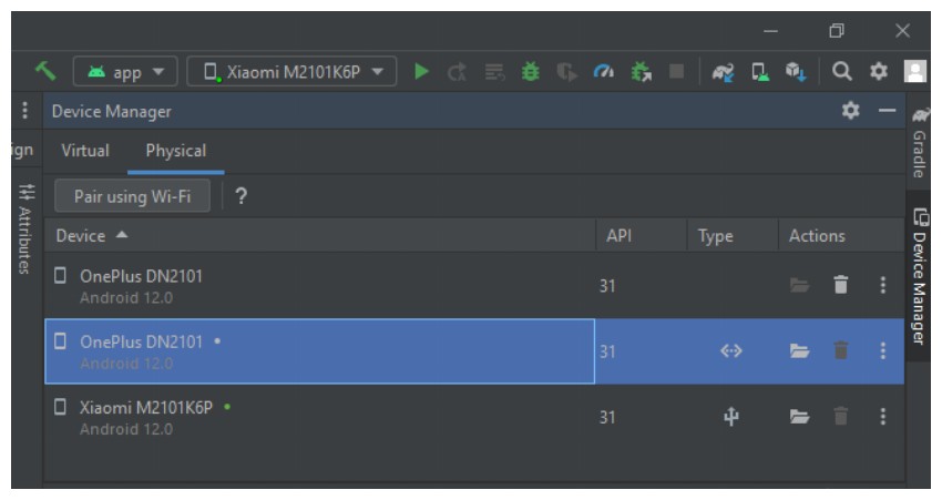Physical Device List Android Studio