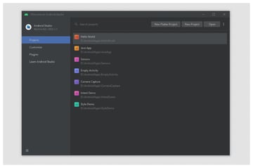 Android Studio Welcome Screen Recent Projects