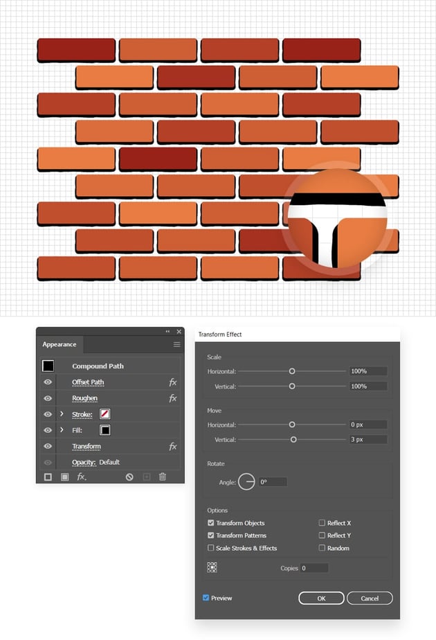 move the black brick wall using a transform effect