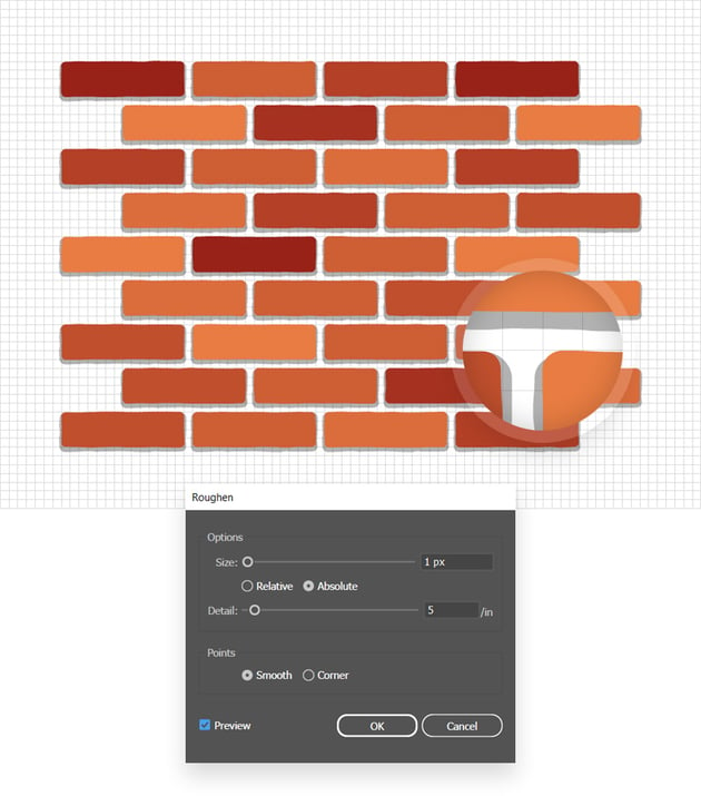 distort the brick shapes using a rough effect