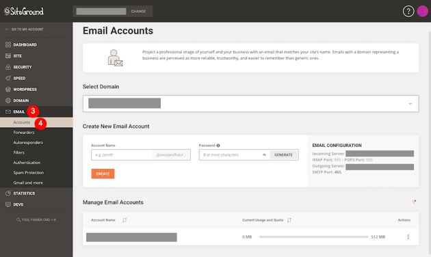 SiteGround email account