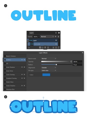 how to outline text in Affinity Designer using layer effects