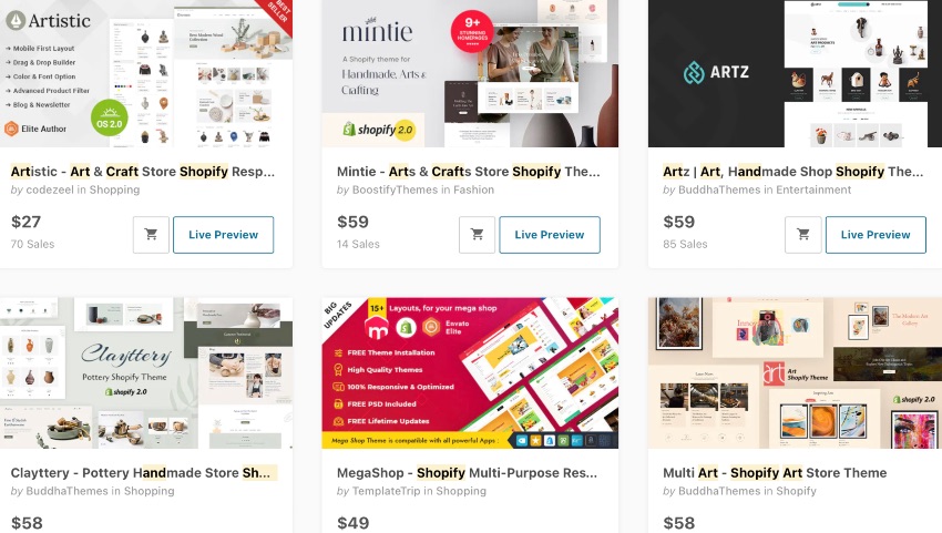 Shopify Art And Craft Website Templates