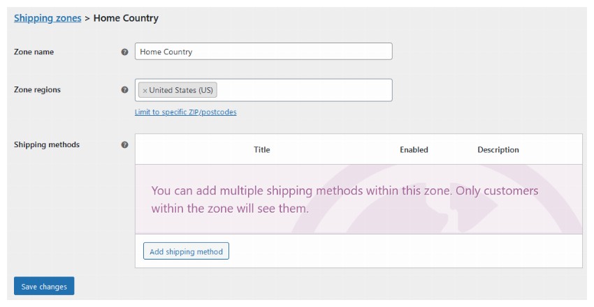 Home Country Shipping Zone