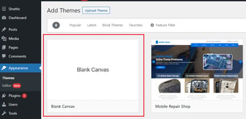 Add Blank Canvas theme