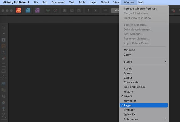 affinity publisher panels