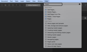 affinity publisher help panel