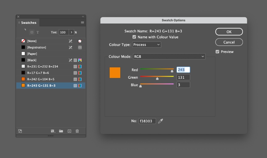 create new rgb color swatches