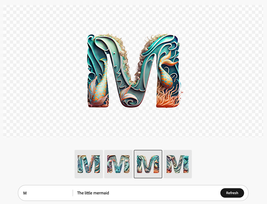 Mermaid text effect created in Adobe Firefly