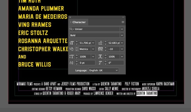 movie credit text frame